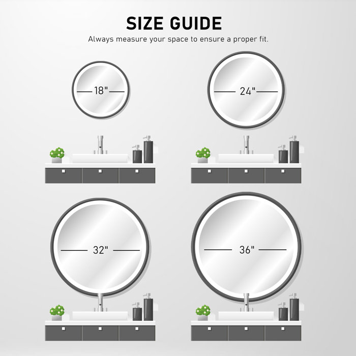Ivy Bronx Camyra Round Mirror with led lighted Bathroom vanity mirrors,3Colors,Dimmable Wayfair